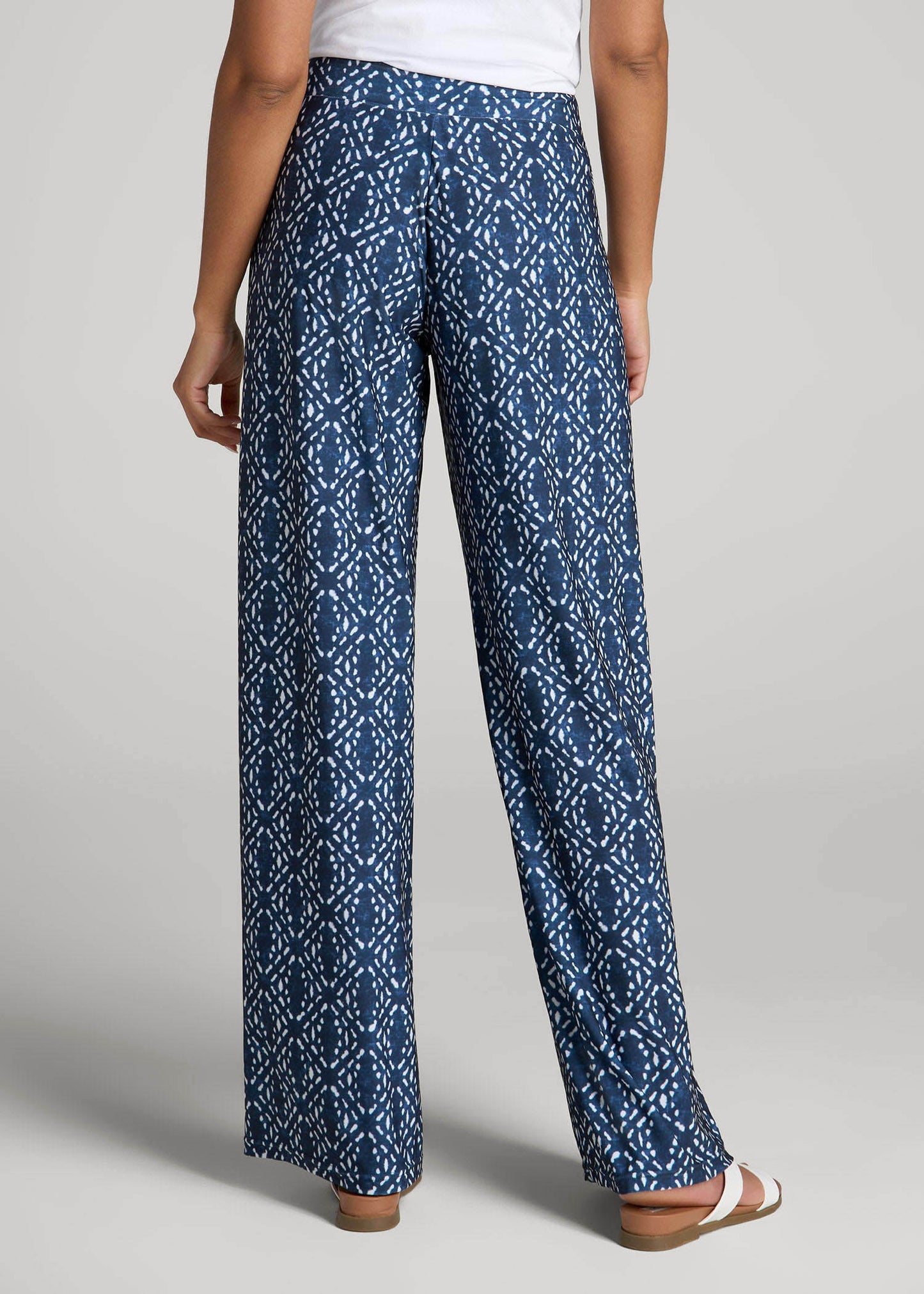 Pull-On Breezy Wide Leg Pants for Tall Women in Indigo Tribal Print