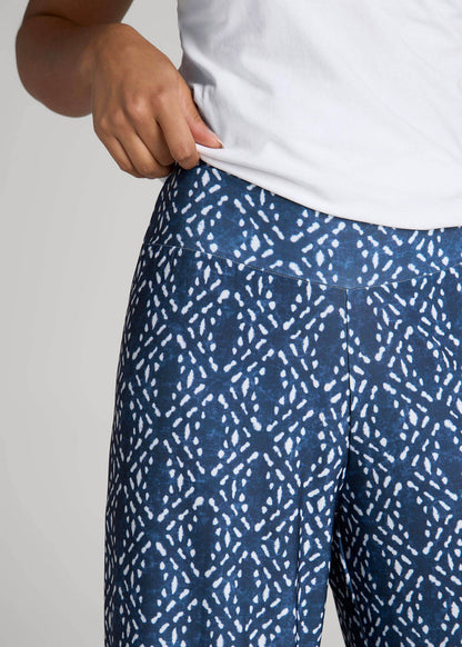 Pull-On Breezy Wide Leg Pants for Tall Women in Indigo Tribal Print
