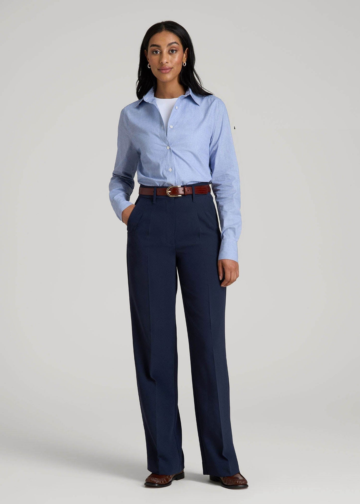 Regular Fit Dress Shirt for Tall Women in Chambray Blue