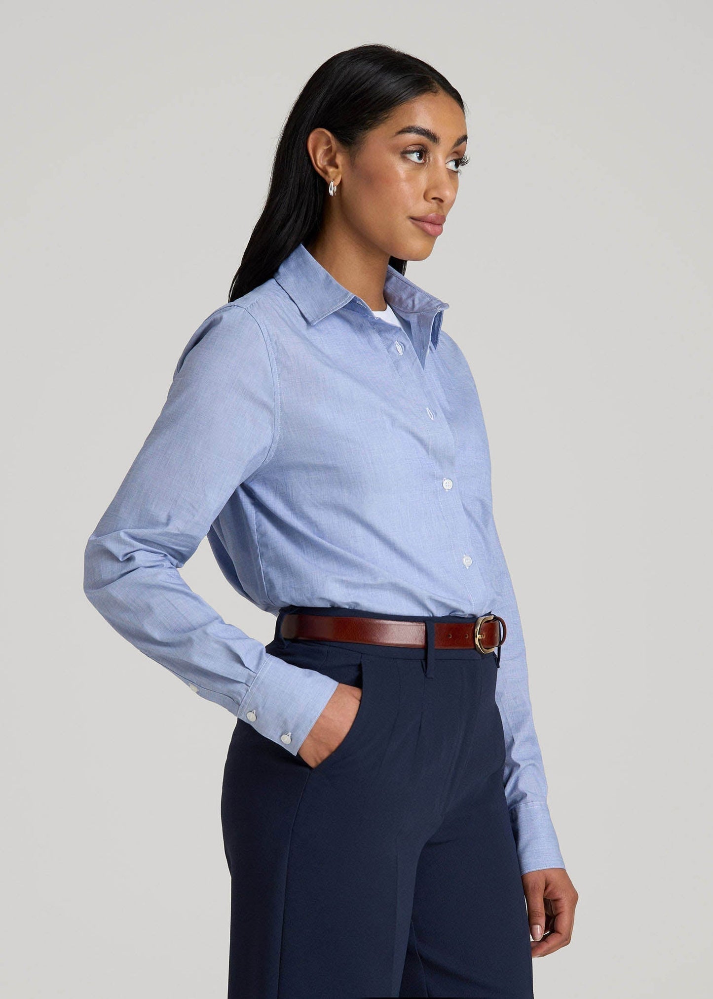 Regular Fit Dress Shirt for Tall Women in Chambray Blue