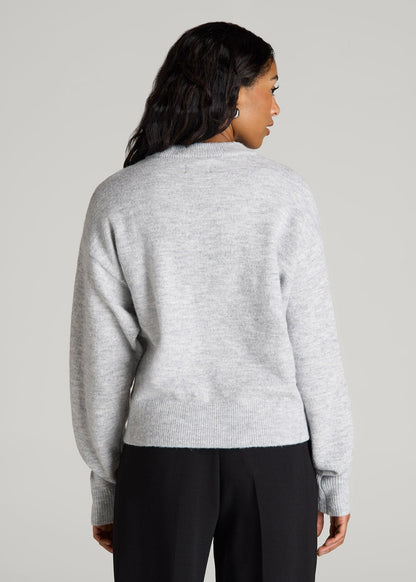 Relaxed Crewneck Wool Blend Sweater for Tall Women in Grey Mix