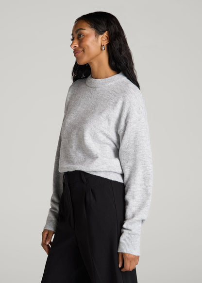 Relaxed Crewneck Wool Blend Sweater for Tall Women in Grey Mix