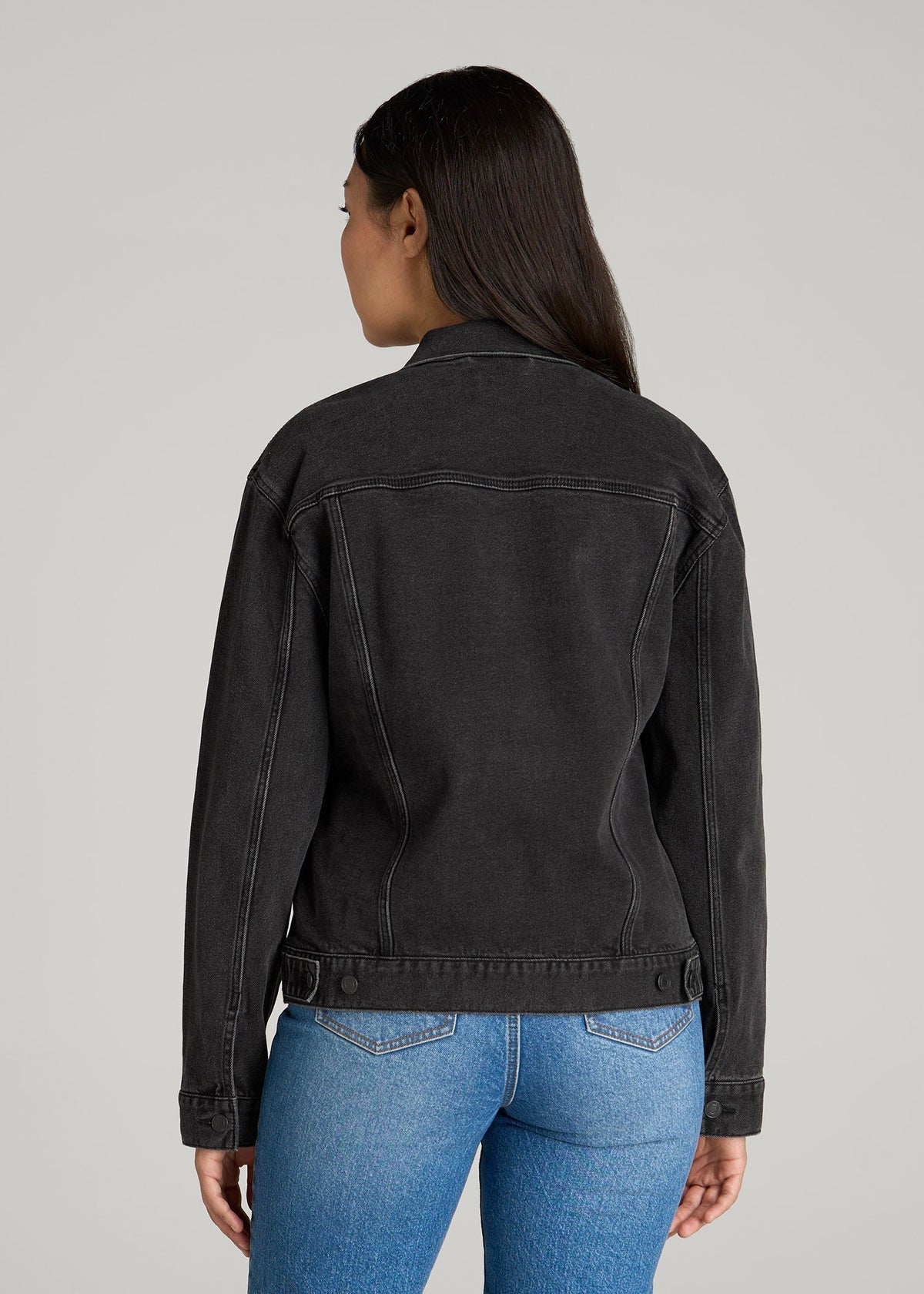 Women's Relaxed Denim Jacket for Tall Women in Black Stone Wash