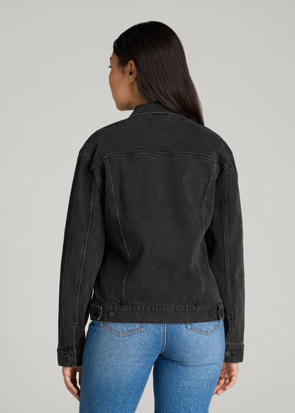 Women's Relaxed Denim Jacket for Tall Women in Black Stone Wash