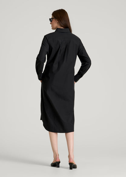 Relaxed Poplin Shirtdress for Tall Women in Black