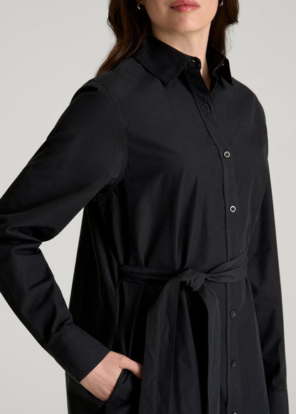 Relaxed Poplin Shirtdress for Tall Women in Black