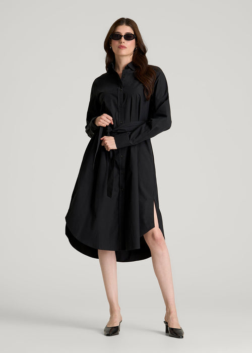 Relaxed Poplin Shirtdress for Tall Women in Black