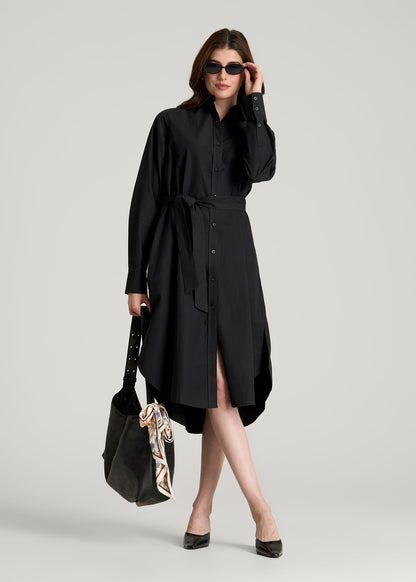 Relaxed Poplin Shirtdress for Tall Women in Black