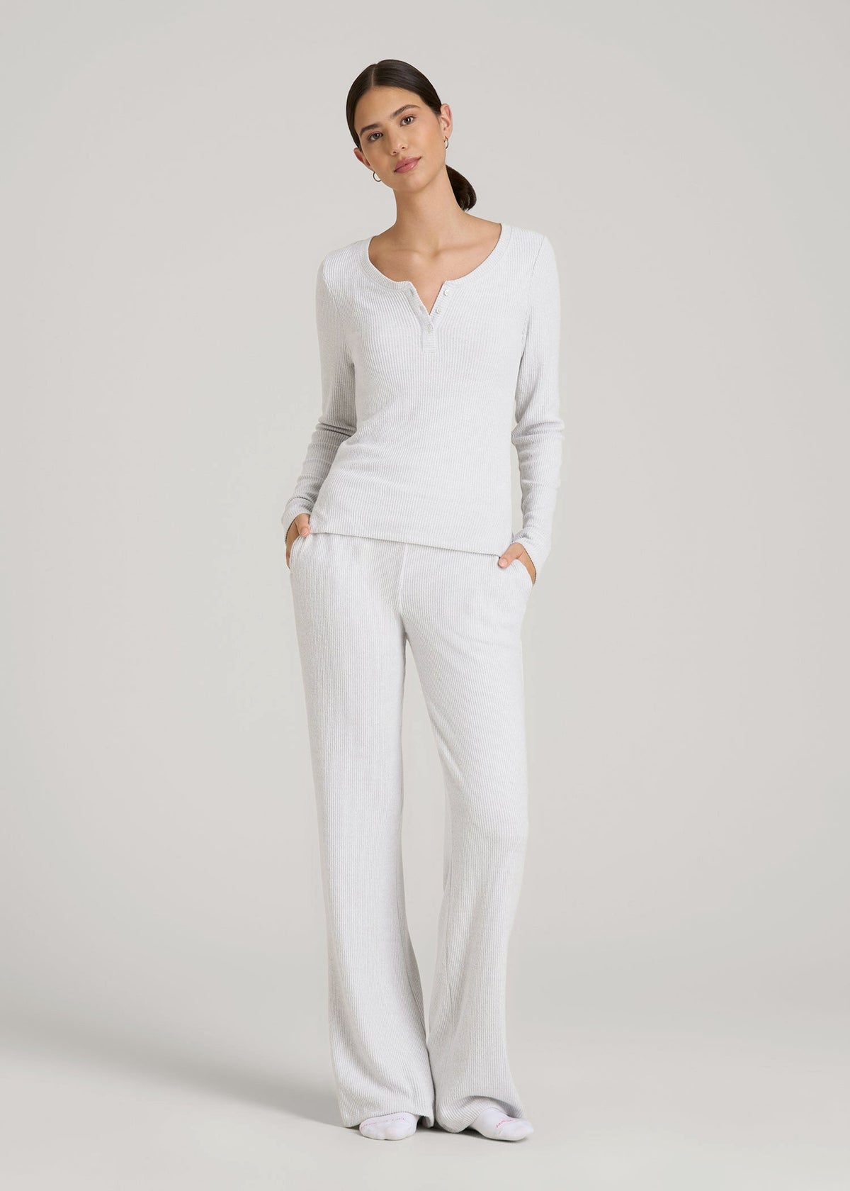 Women's Ribbed Flare Lounge Pants for Tall Women in Fog Grey Mix