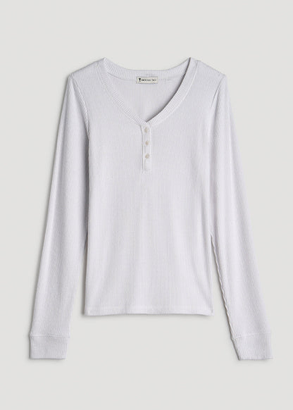 Ribbed Henley Lounge Top for Tall Women in Cloud White