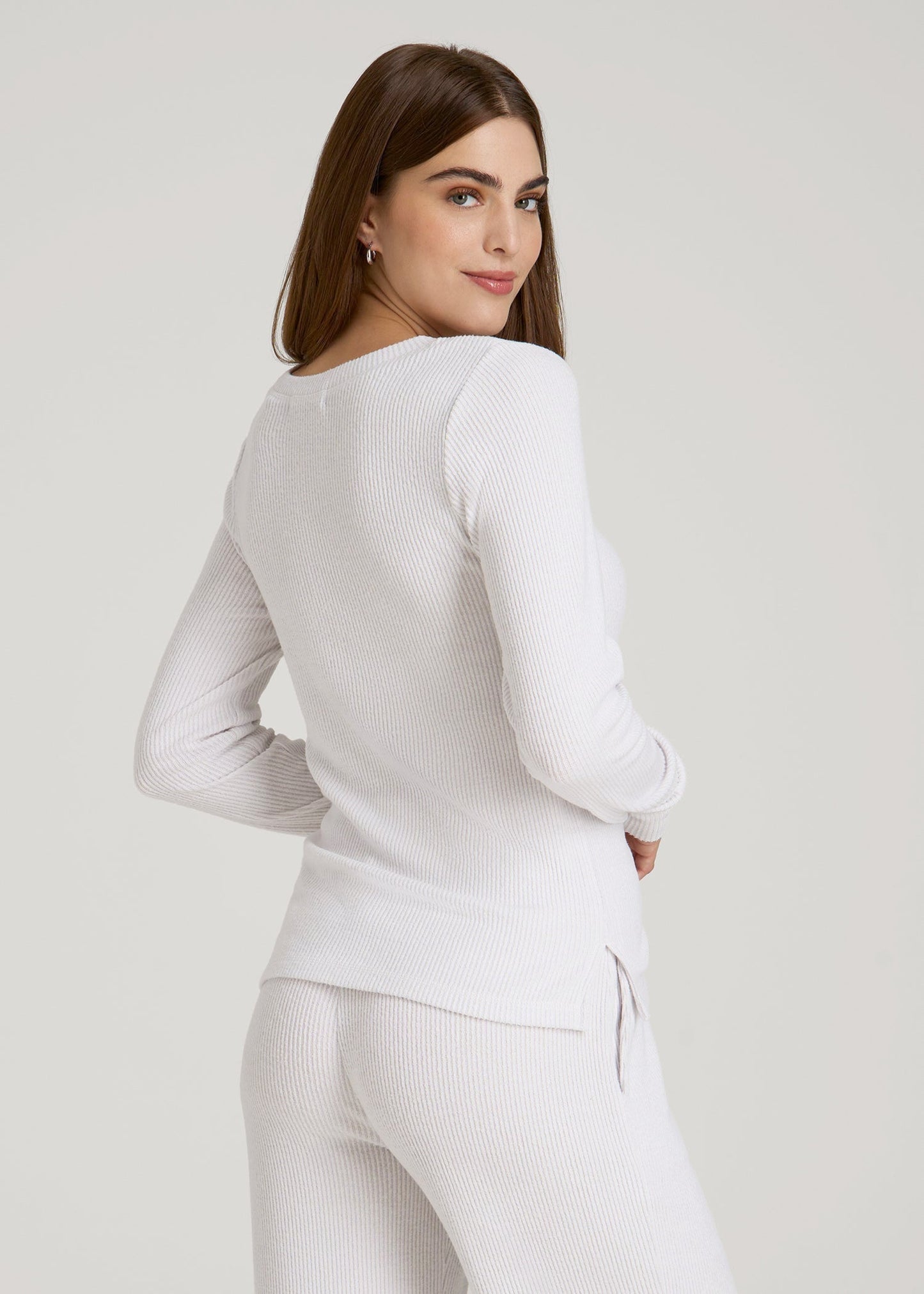 Ribbed Henley Lounge Top for Tall Women in Cloud White