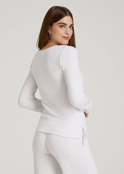 Ribbed Henley Lounge Top for Tall Women in Cloud White