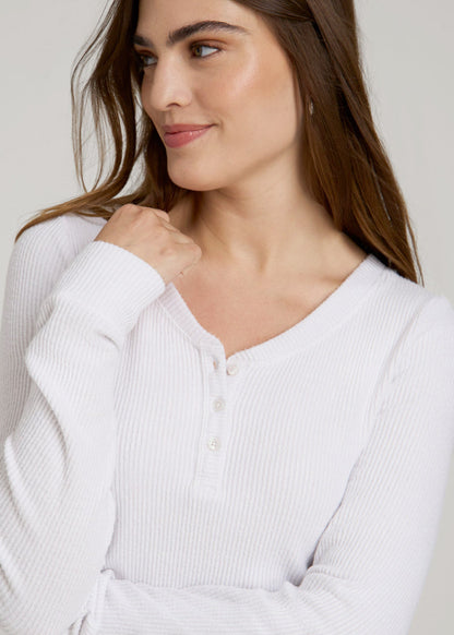 Ribbed Henley Lounge Top for Tall Women in Cloud White