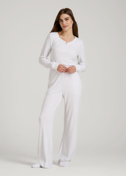 Ribbed Henley Lounge Top for Tall Women in Cloud White