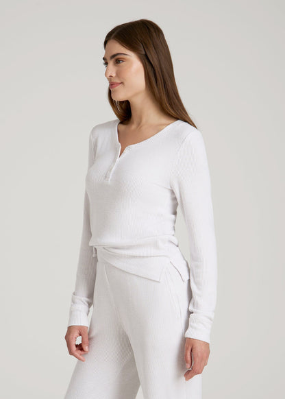 Ribbed Henley Lounge Top for Tall Women in Cloud White