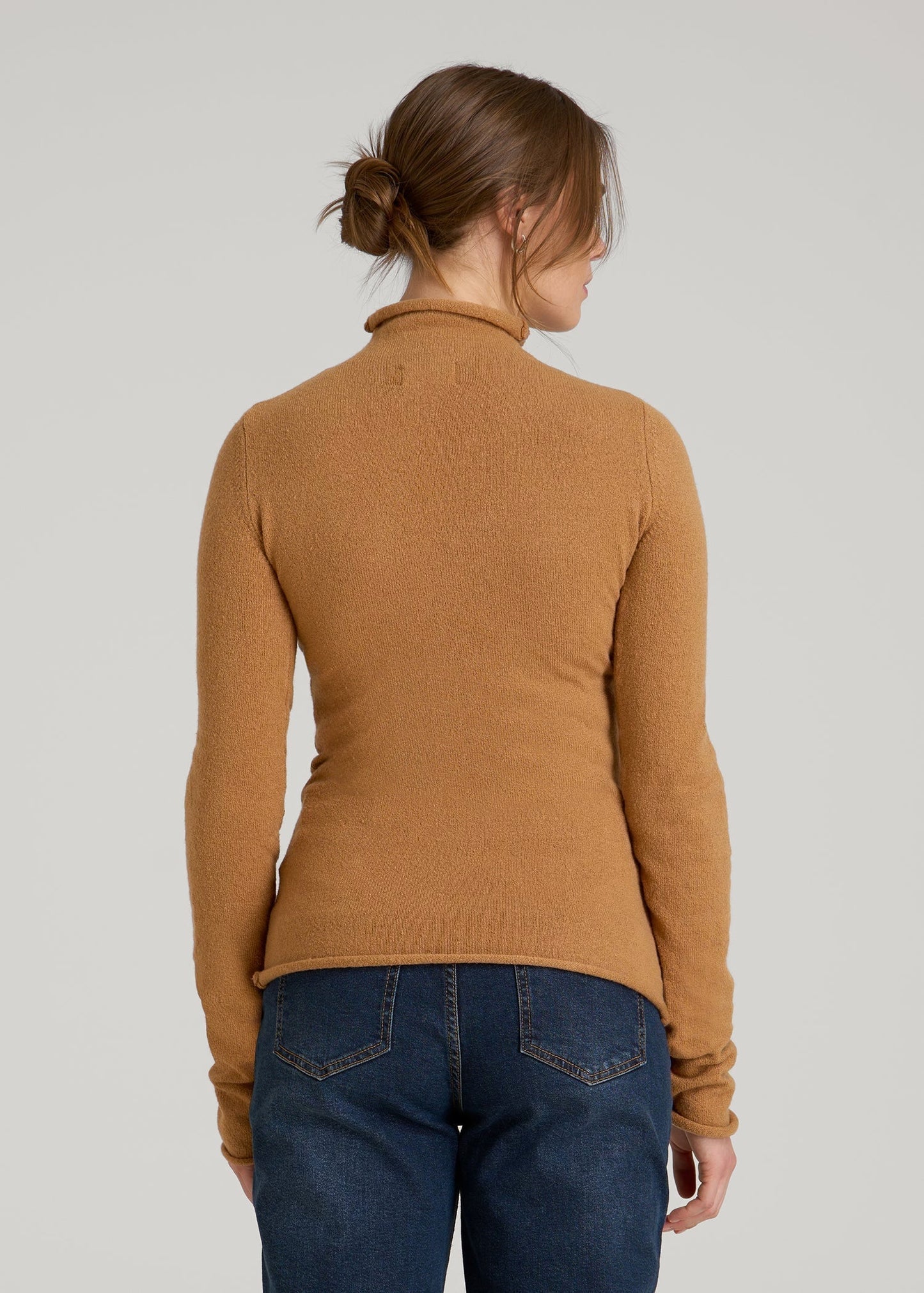 Rolled Mock Neck Sweater for Tall Women in Caramel