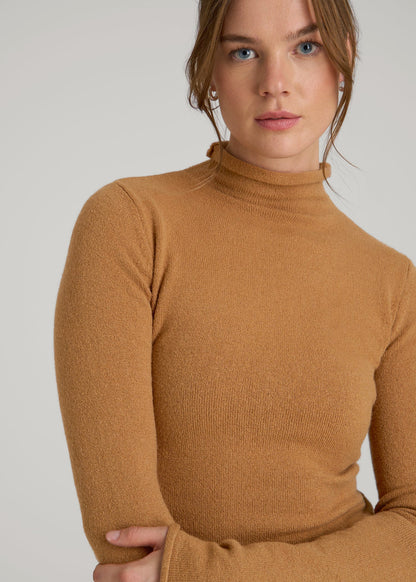 Rolled Mock Neck Sweater for Tall Women in Caramel
