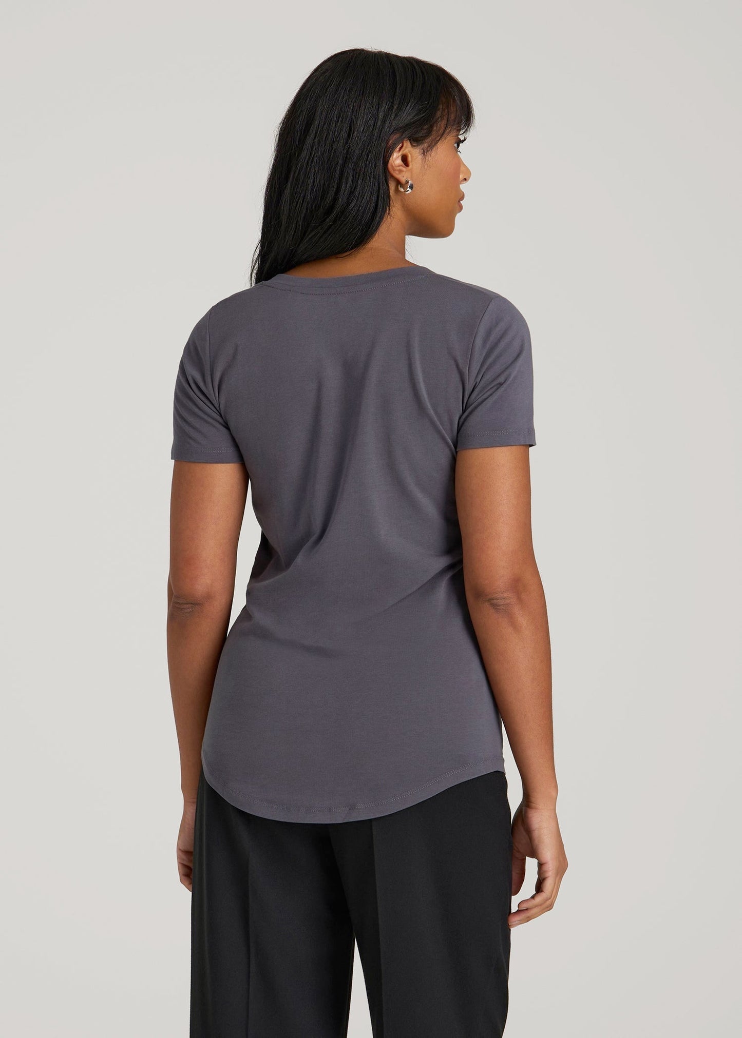Scoop V-Neck Tee for Tall Women in Charcoal