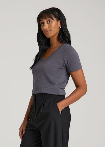 Scoop V-Neck Tee for Tall Women in Charcoal