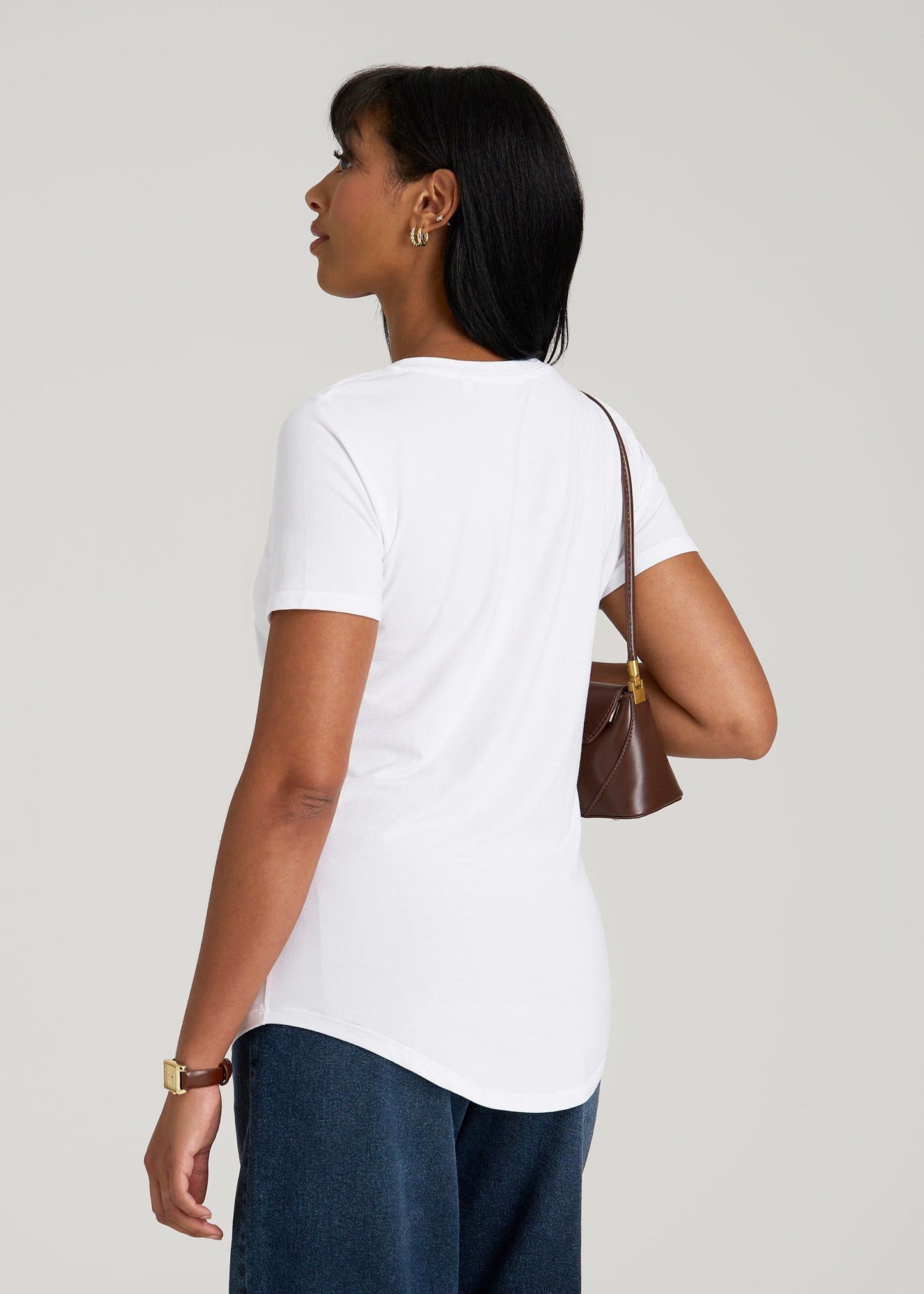 Scoop V-Neck Tee for Tall Women in Ecru