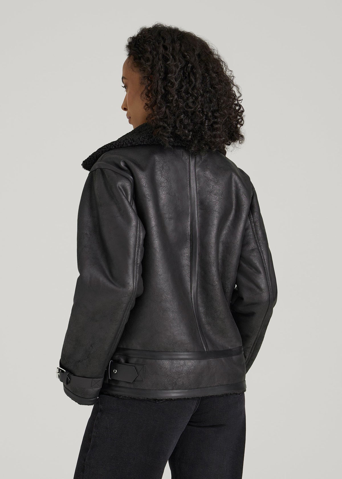 Shearling Moto Jacket for Tall Women in Black