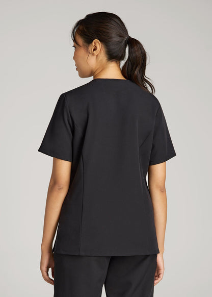 Short Sleeve V-Neck Scrub Top for Tall Women in Black