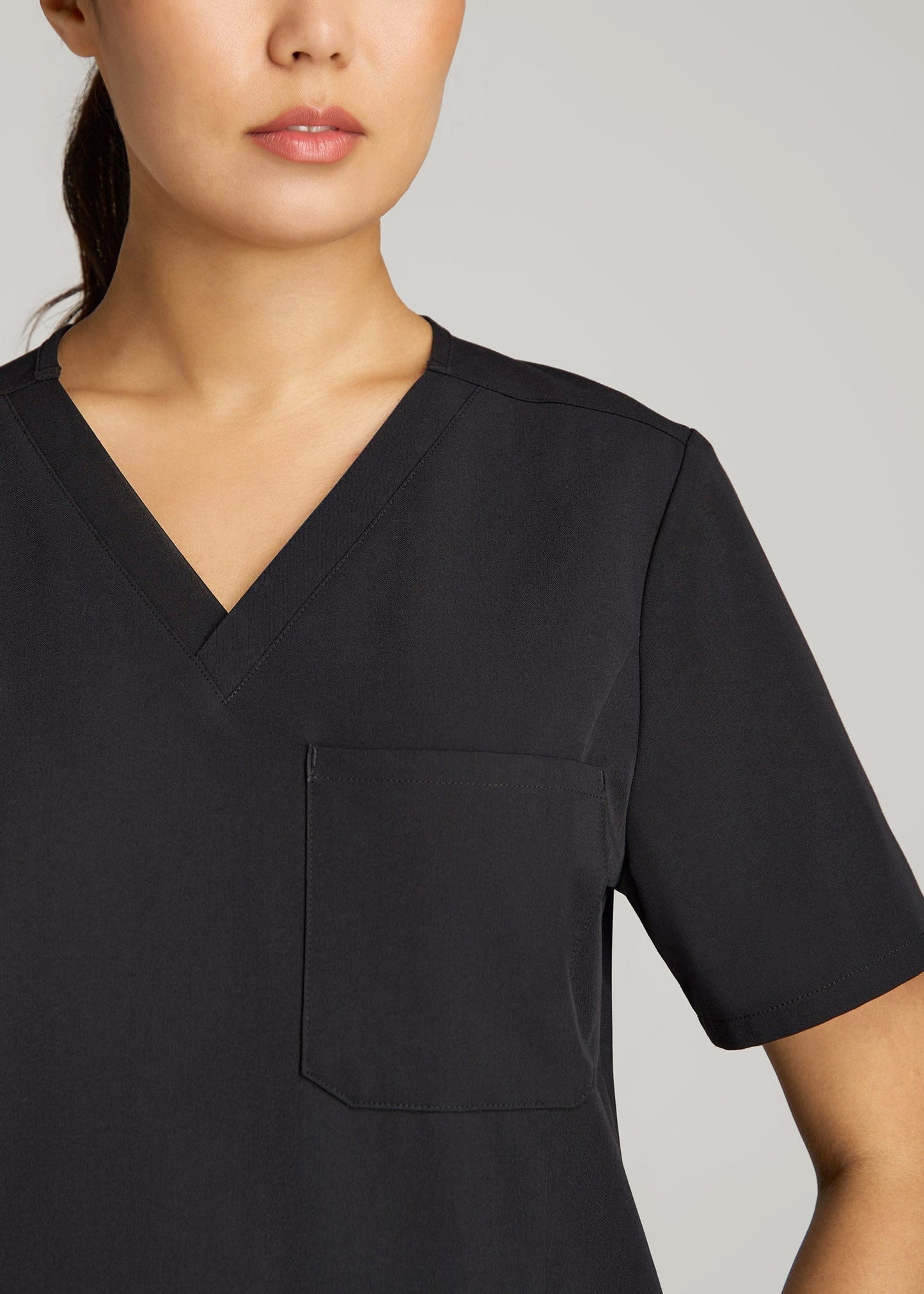 Short Sleeve V-Neck Scrub Top for Tall Women in Black
