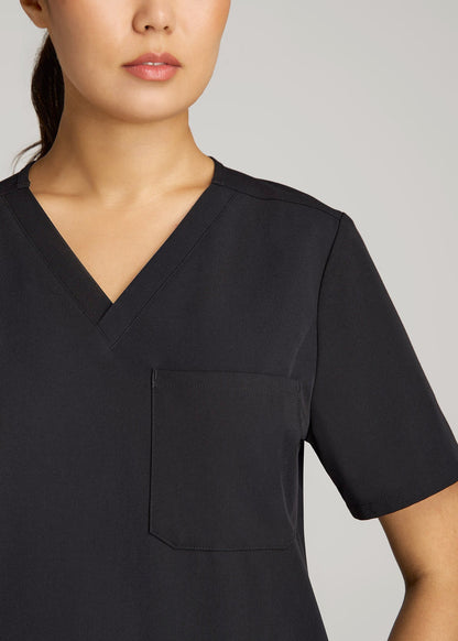 Short Sleeve V-Neck Scrub Top for Tall Women in Black