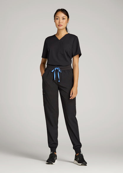 Short Sleeve V-Neck Scrub Top for Tall Women in Black