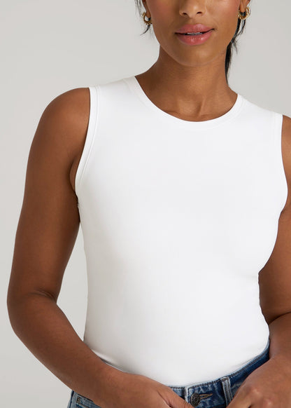 Sleeveless Crewneck Bodysuit for Tall Women in Bright White