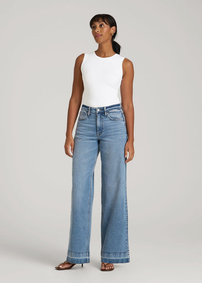 Sleeveless Crewneck Bodysuit for Tall Women in Bright White