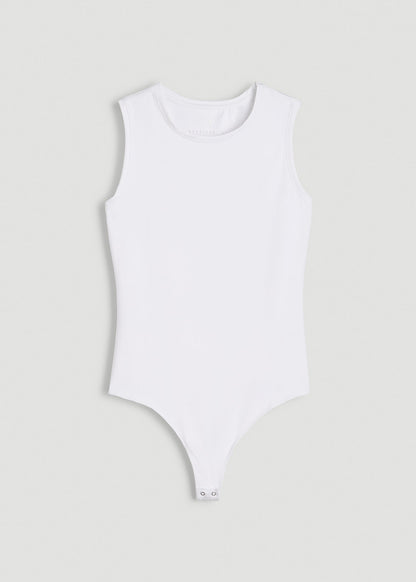 Sleeveless Crewneck Bodysuit for Tall Women in Bright White