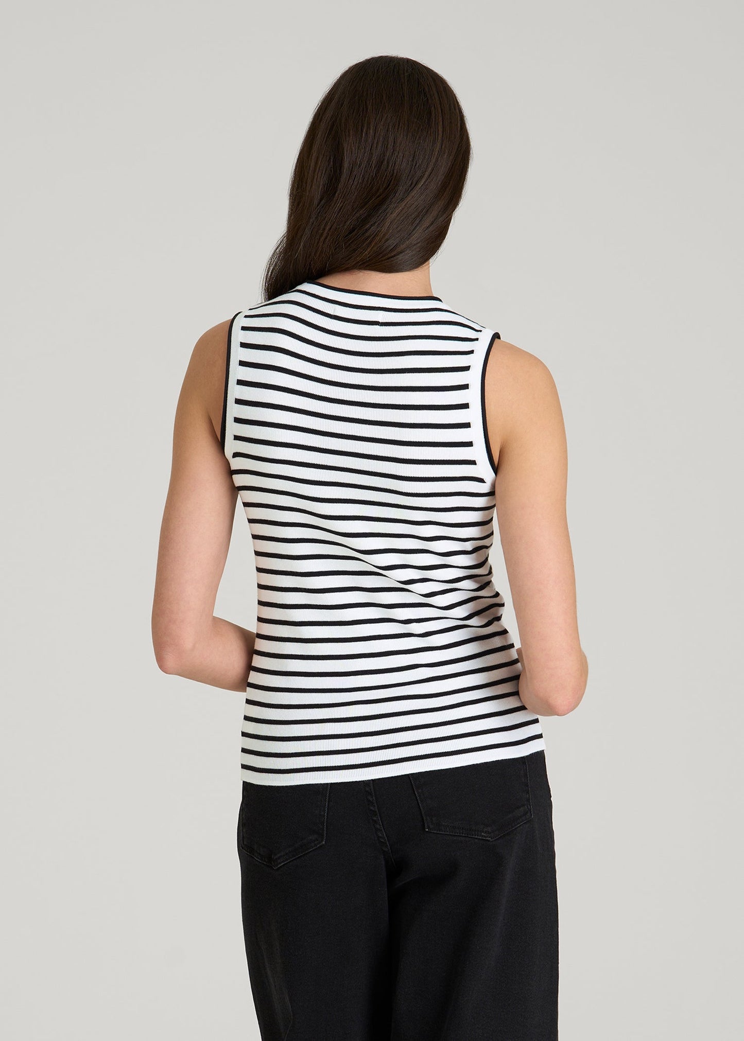 Sleeveless Knit Top for Tall Women in Bold Black Stripe