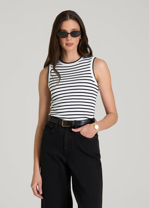 Sleeveless Knit Top for Tall Women in Bold Black Stripe
