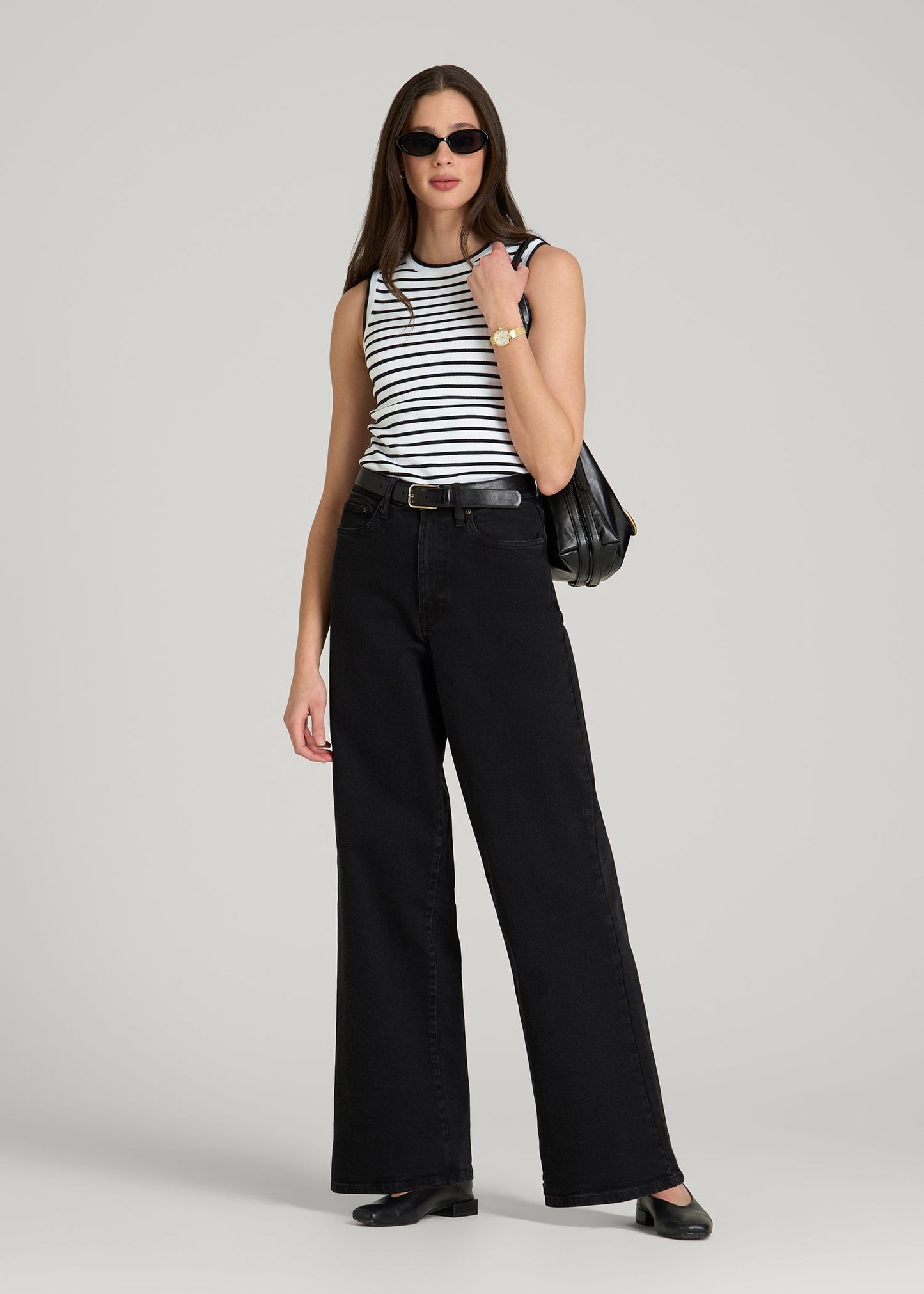 Sleeveless Knit Top for Tall Women in Bold Black Stripe