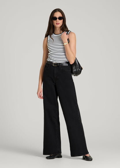 Sleeveless Knit Top for Tall Women in Bold Black Stripe