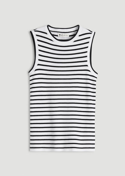 Sleeveless Knit Top for Tall Women in Bold Black Stripe
