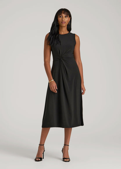 Sleeveless Knot Front Dress for Tall Women in Black