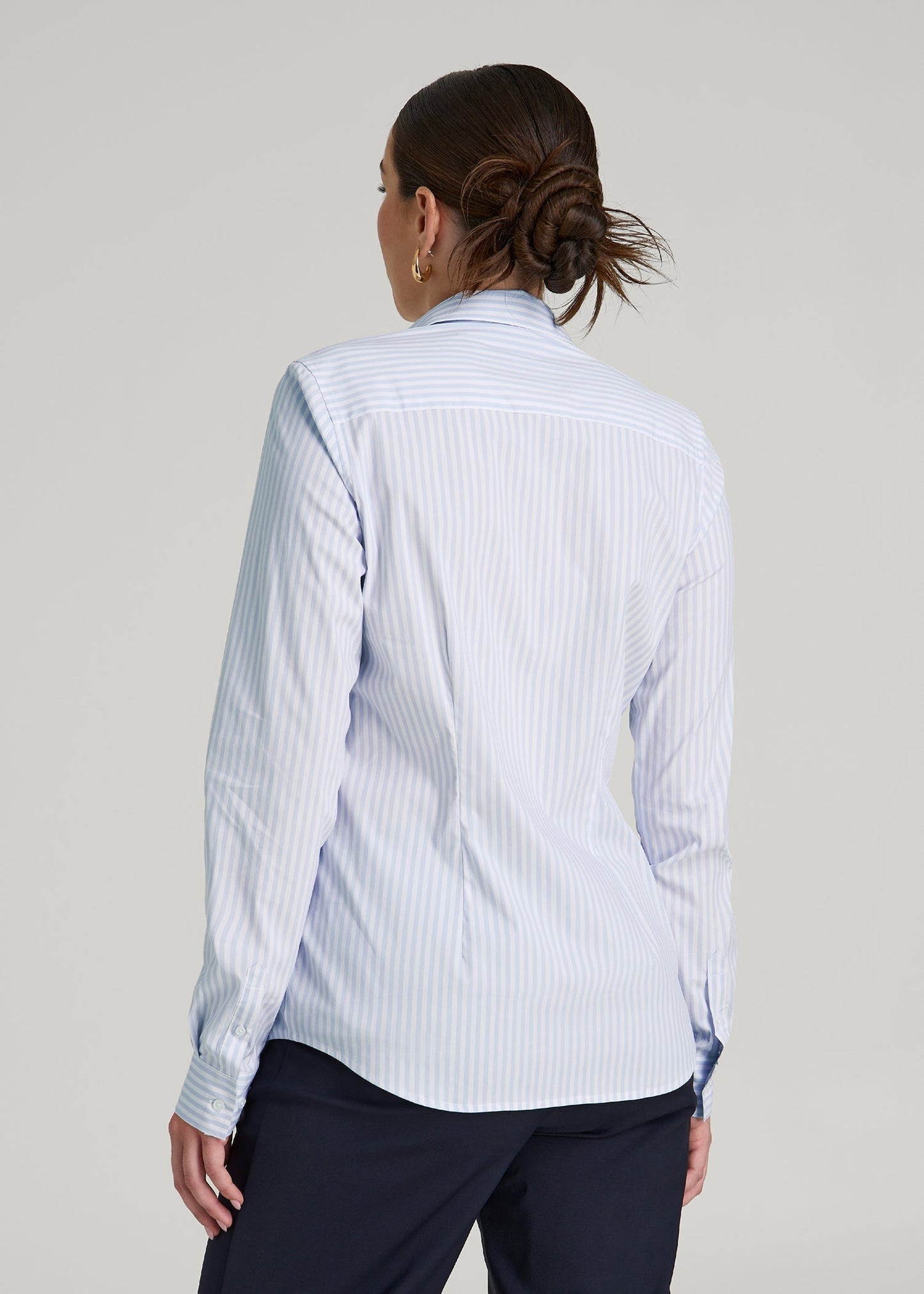 Slim Fit Button Up Shirt for Tall Women in Light Blue Stripe