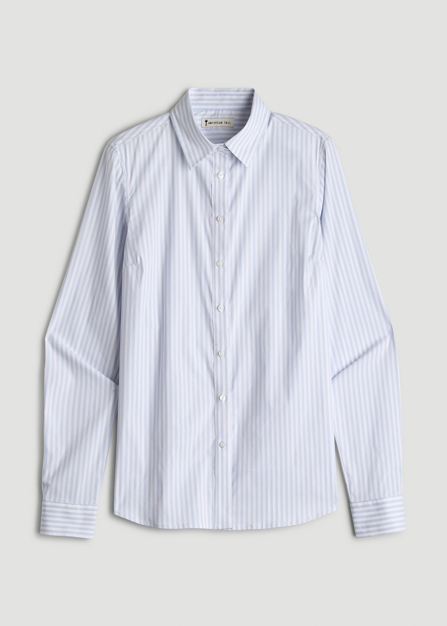 Slim Fit Button Up Shirt for Tall Women in Light Blue Stripe