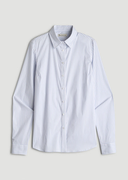 Slim Fit Button Up Shirt for Tall Women in Light Blue Stripe
