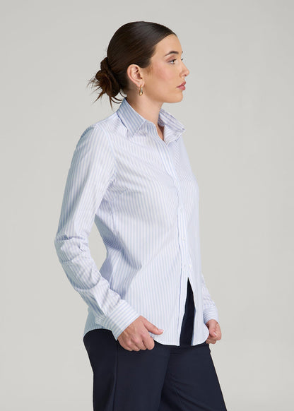 Slim Fit Button Up Shirt for Tall Women in Light Blue Stripe