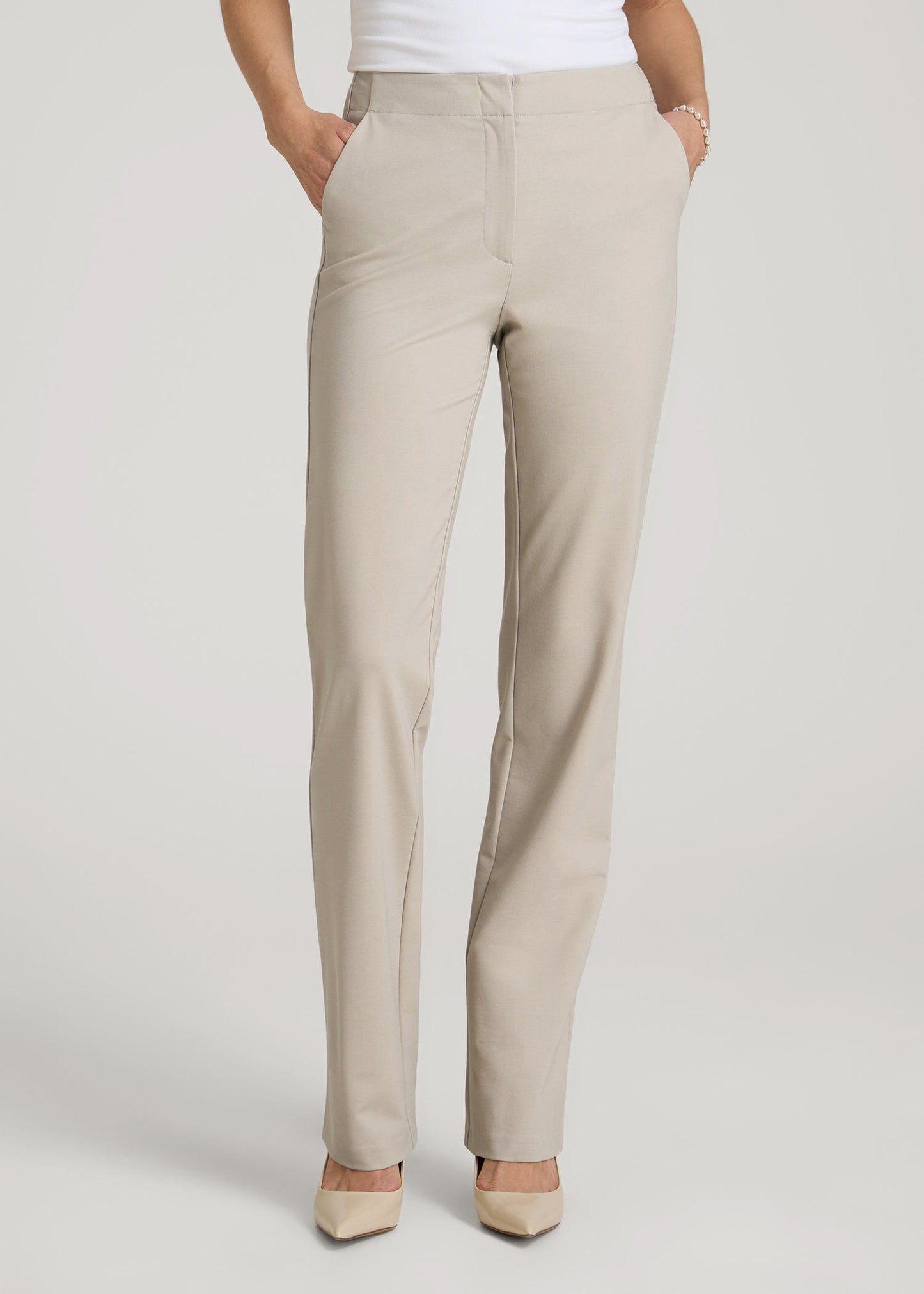Freedom Flex Slim Straight Leg Dress Pants for Tall Women in Stone