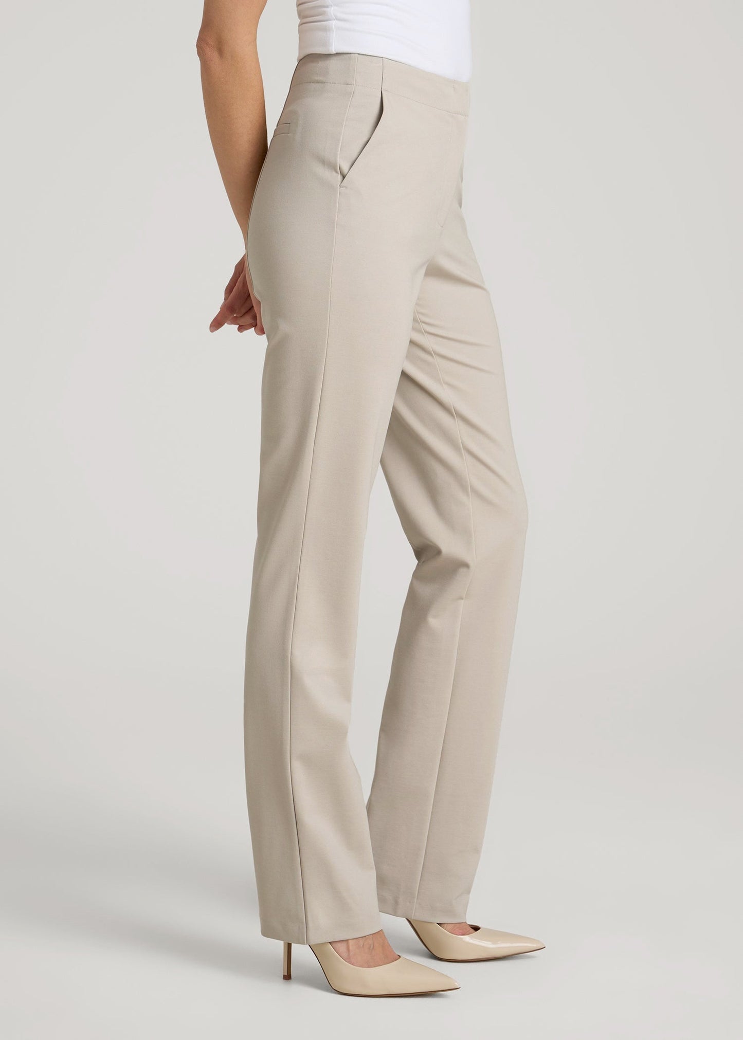 Freedom Flex Slim Straight Leg Dress Pants for Tall Women in Stone
