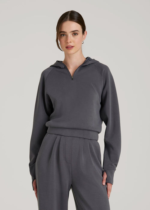 Soft Motion Cropped Zip Up Hoodie for Tall Women in Charcoal Rinse