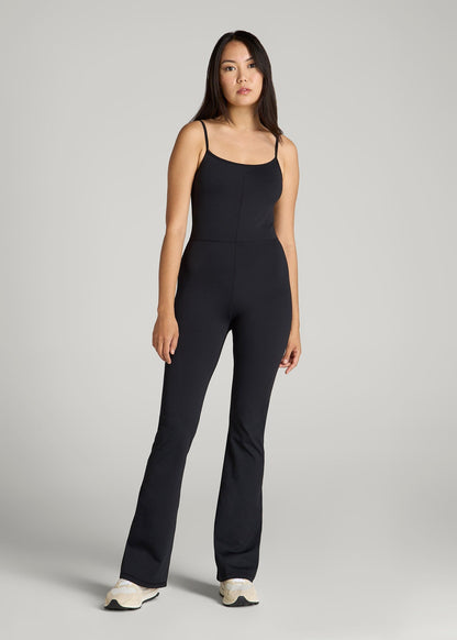 Spaghetti Strap Flare Jumpsuit for Tall Women in Black