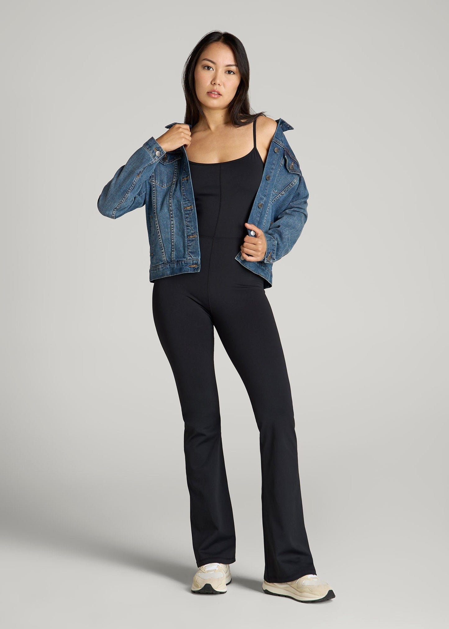 Spaghetti Strap Flare Jumpsuit for Tall Women in Black