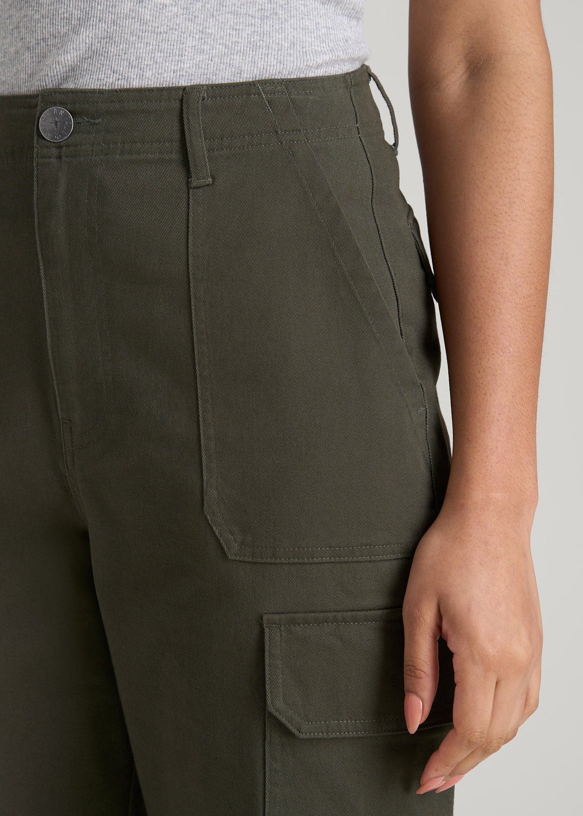 Straight Leg Cargo Chino Pants for Tall Women in Dark Moss Green