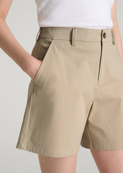 Stretch Commuter Chino Shorts for Tall Women in Warm Taupe