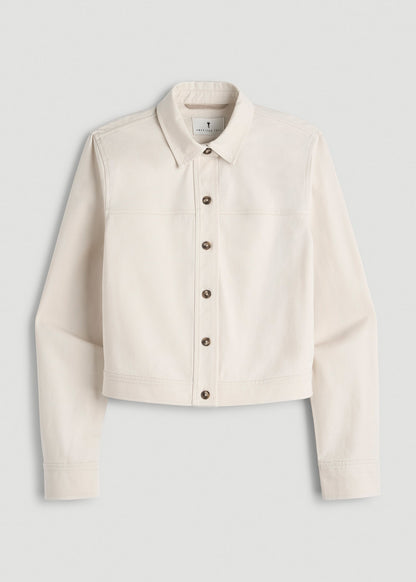 Stretch Commuter Military Cropped Cargo Jacket for Tall Women in White Sand